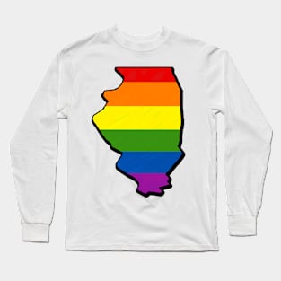 Rainbow Illinois Outline Long Sleeve T-Shirt